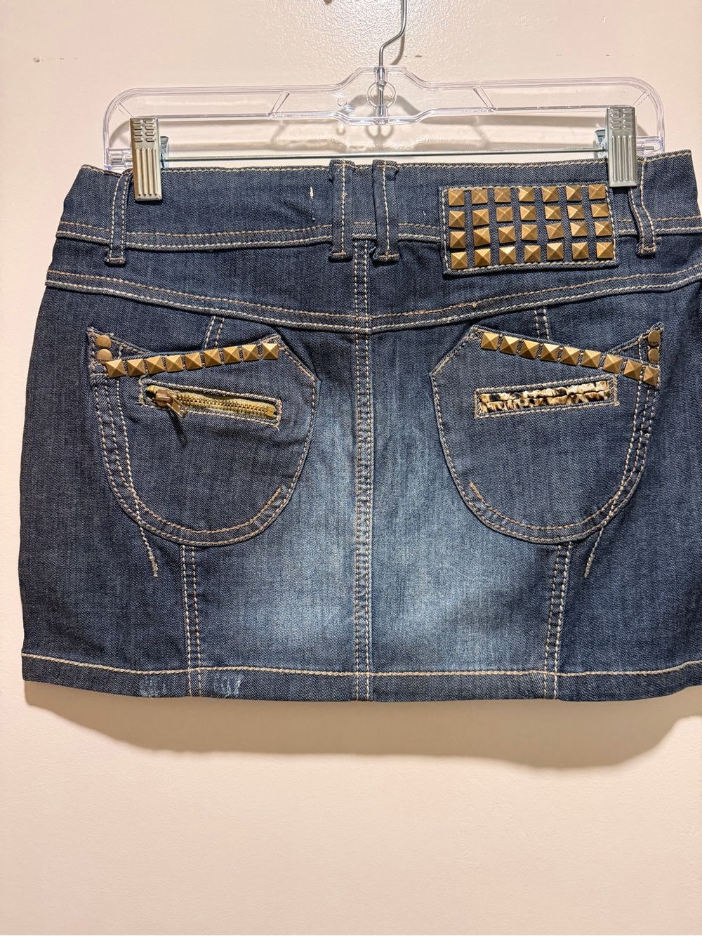 Women’s Denim Mini Skirt with Leopard Trim - Picture 2 of 4